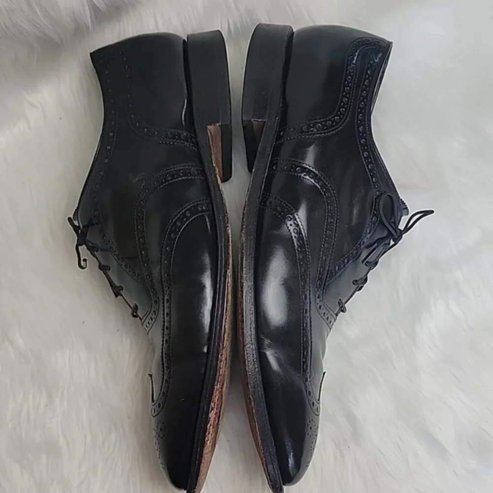 JOHNSTON & MURPHY Black Leather Wingtip Lace Up Oxford Office Formal Shoes 13D/B